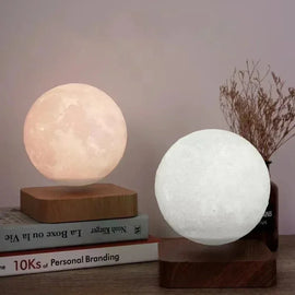 Levitating 3D Moon Lamp – LED Rotating Night Light with Magnetic Wooden Base