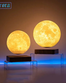 Levitating 3D Moon Lamp – LED Rotating Night Light with Magnetic Wooden Base