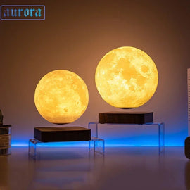 Levitating 3D Moon Lamp – LED Rotating Night Light with Magnetic Wooden Base