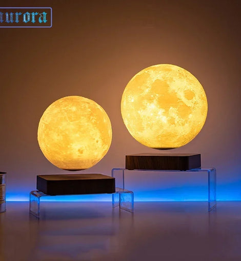 Levitating 3D Moon Lamp – LED Rotating Night Light with Magnetic Wooden Base