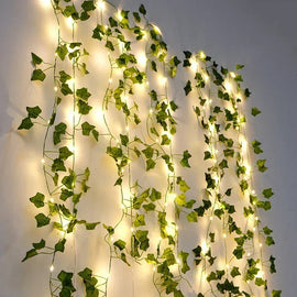 Silk Leaves Artificial Ivy Vine with LED String Lights for Home, Wedding & Party